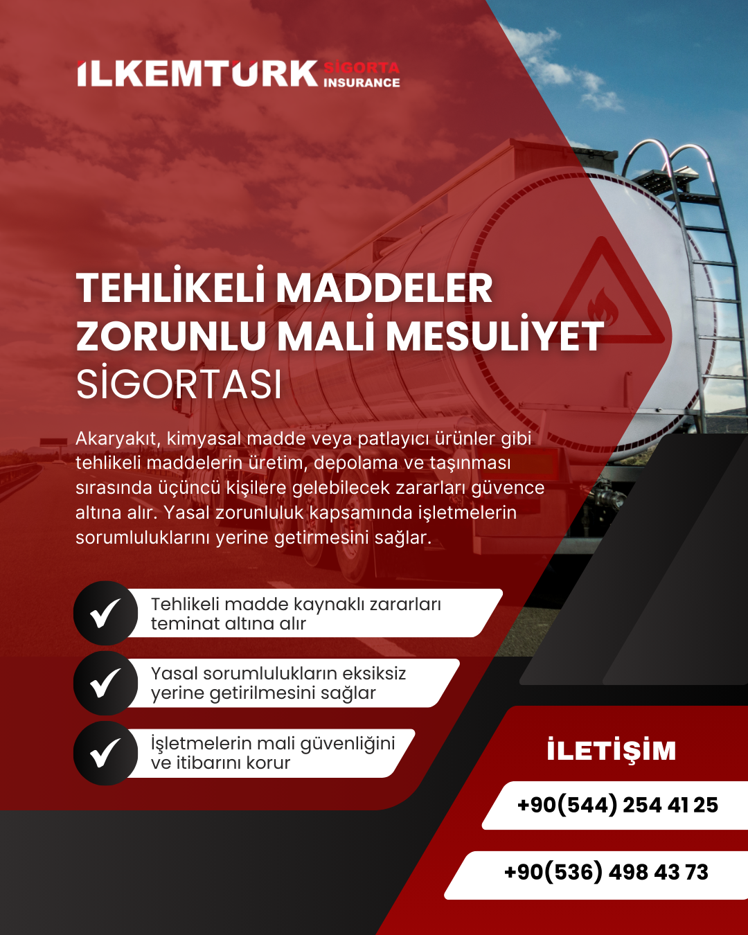 Tehlikeli maddeler zorunlu mali mesuliyet sigortası ile üçüncü kişi zararlarını güvenceye alın