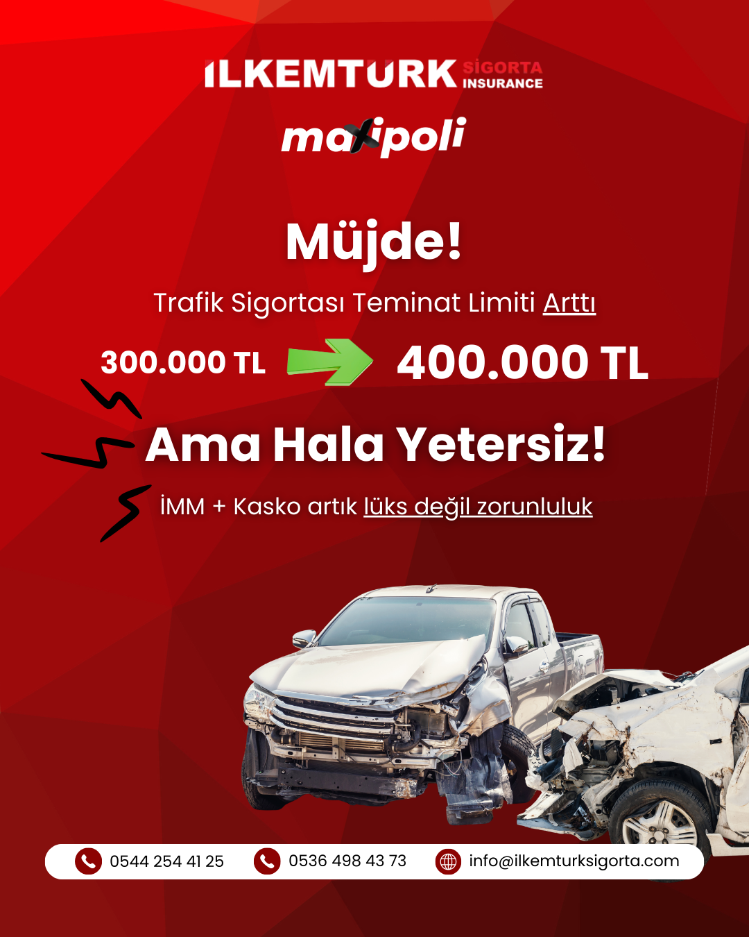 Trafik sigortası teminat limiti arttı: 300.000 TL’den 400.000 TL’ye; İMM ve kasko ile limit açığını yönetin